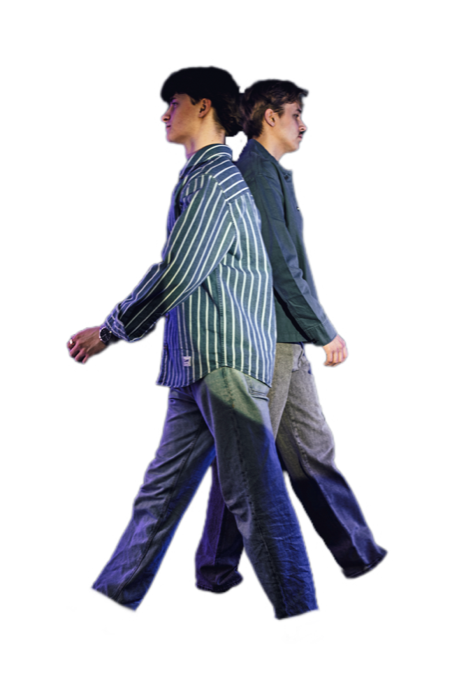 Elvin Sharpe and Morris Jones walking side by side